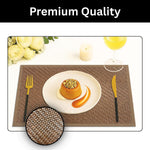 Luxe Home International PVC Vinyl Basket Design Placemat STBT001 – Heat Resistant, Wipe Clean, Anti-Skid Table Mats for Dining Table, Kitchen & Home Decor (30x45 CM Brown Set of 4)