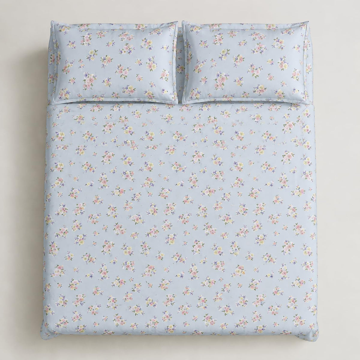 Double Bedsheet with 2 Pillow Covers 220 TC 100% Cotton Feel King Size( Blue , 90x100inch )