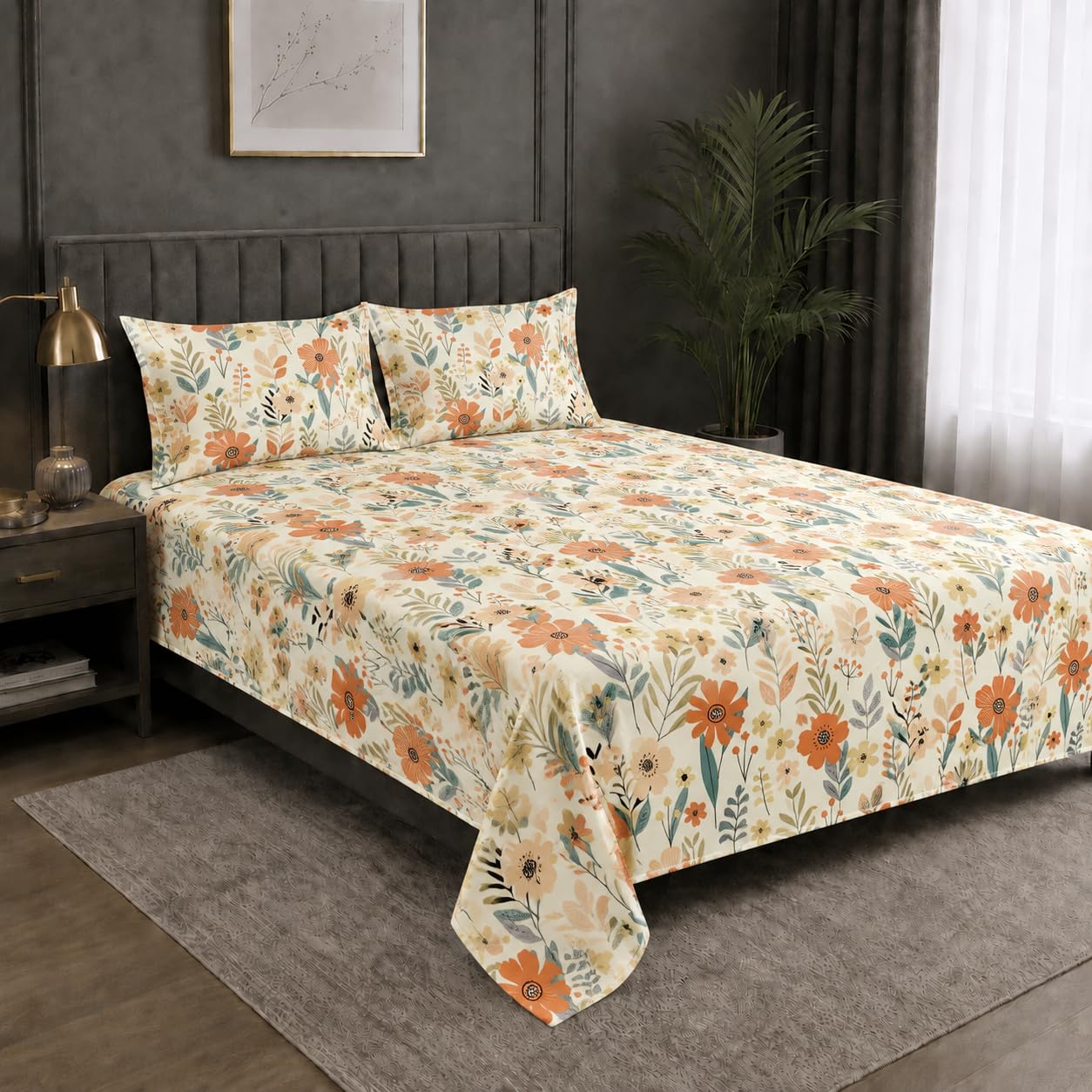 Double Bedsheet with 2 Pillow Covers 220 TC 100% Cotton Feel ( Mustard , 90x100inch )