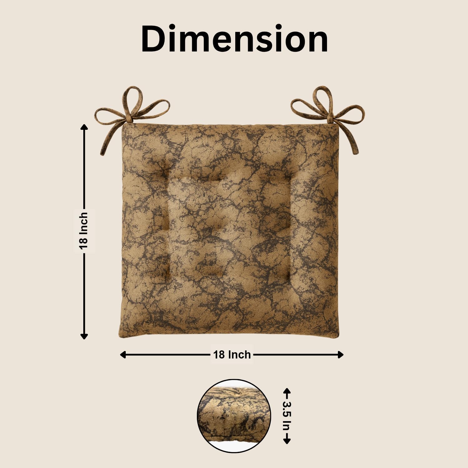 Polyester Chair Cushion Pad, Soft, Comfortable Back Support, Relaxing Backrest Pillow Cushions with Ties for Home, Office, Livingroom - (18x18 Inch, Brown) Pack of 1