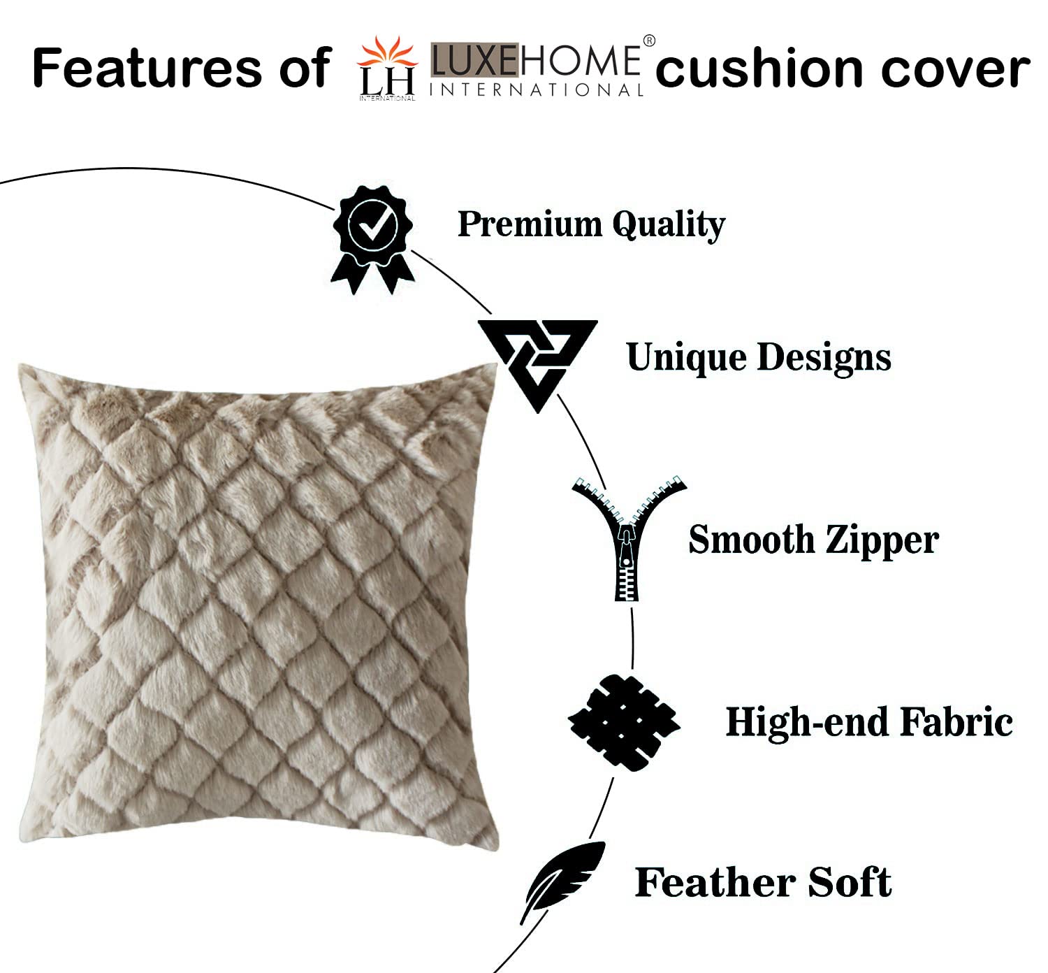Cushion Cover Double Side Rabbit Fur Pack of 2 (16 x 16 inch ,Beige)