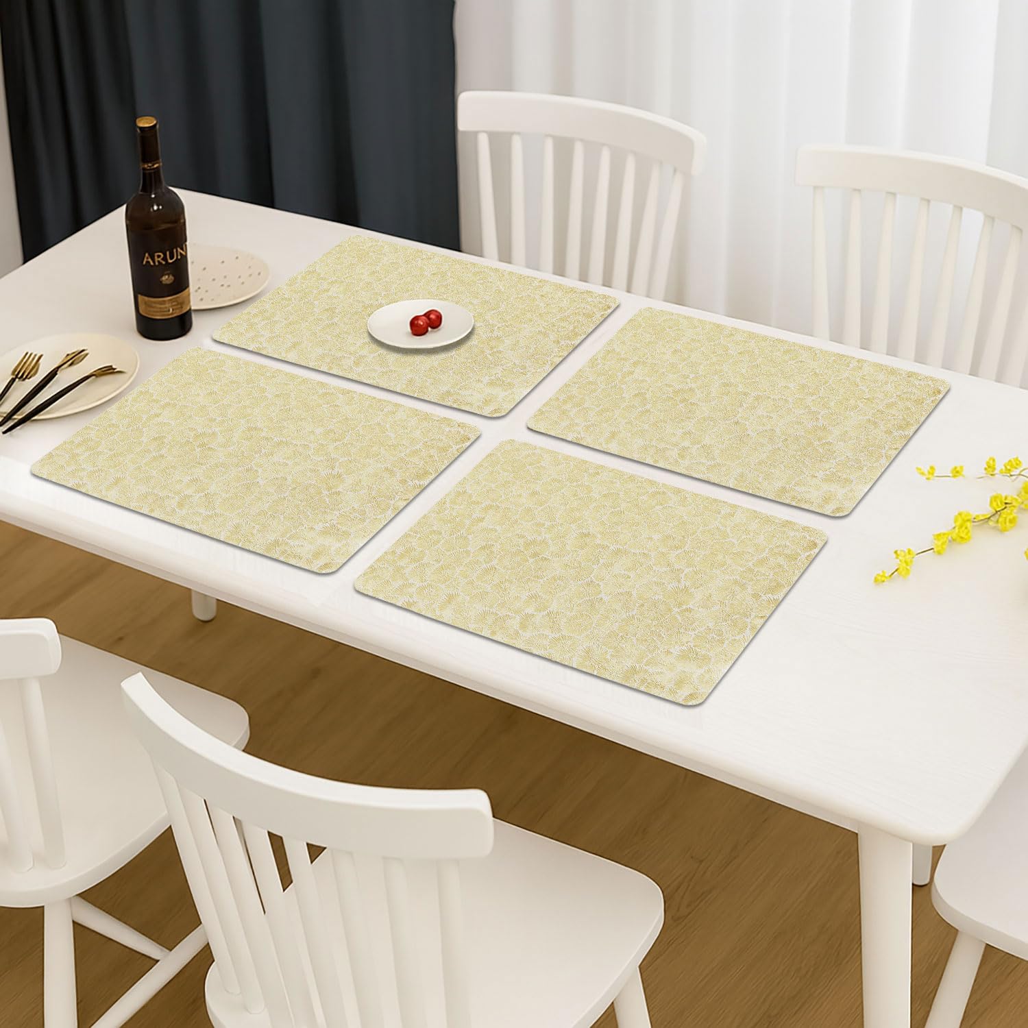 Floral Design Placemat for Dining Table  Set of 4(30x45 CM Gold)
