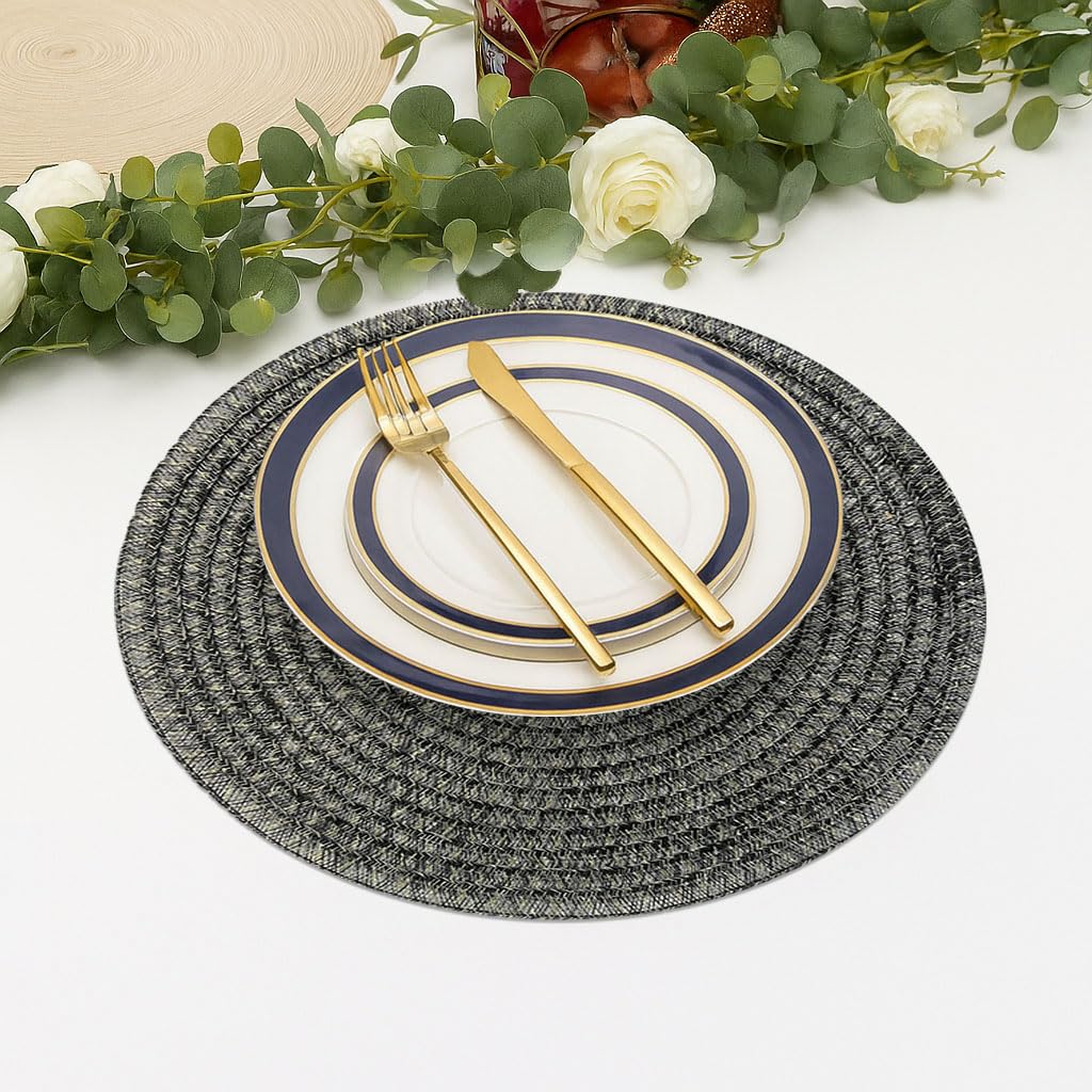 Round Table Placemats for Dining Table Set of 6(Black)
