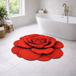 3D Bath Mat Rose Shaped Super Soft (Red, 67x71 cm)