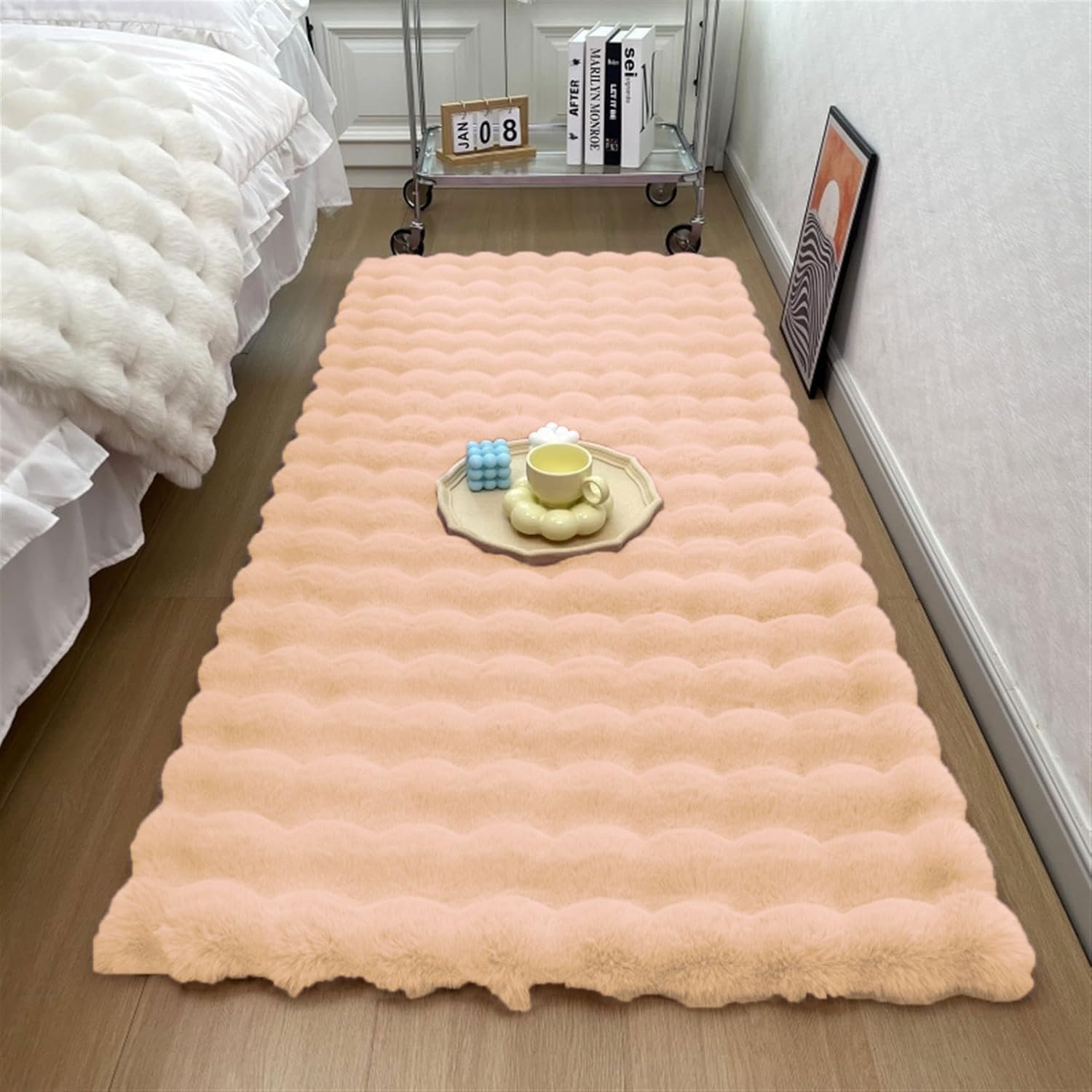 Bubble Rabbit Fur Floor Runner For Bedroom (2x5 Feet , Peach)