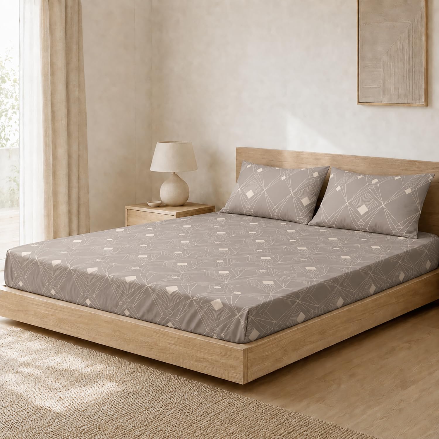 Double Bedsheet with 2 Pillow Covers Premium 240 TC 100% Cotton Feel (Taupe 108x108 inch )