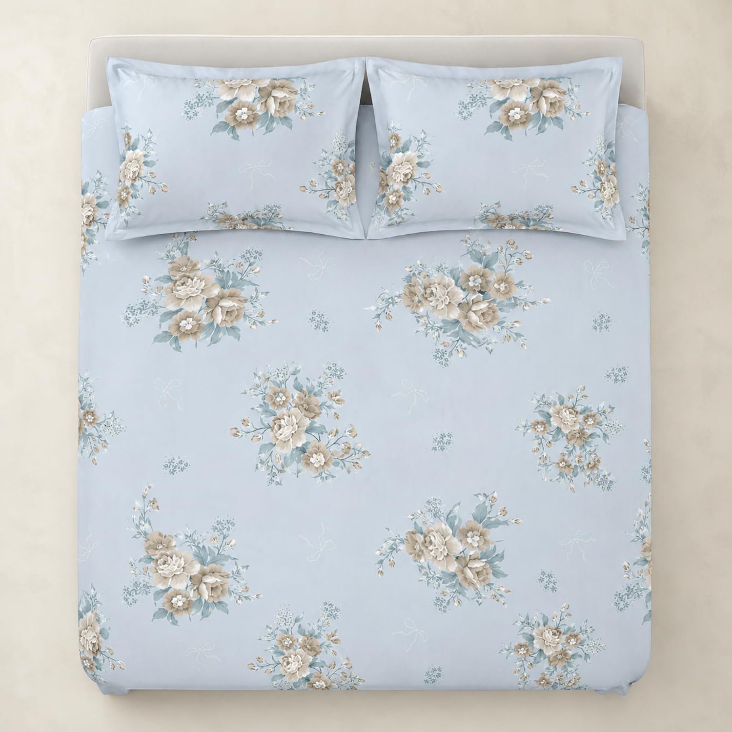 King Size Double Bedsheet with 2 Pillow Covers Premium Soft Bauquet Printed  90x100inch
