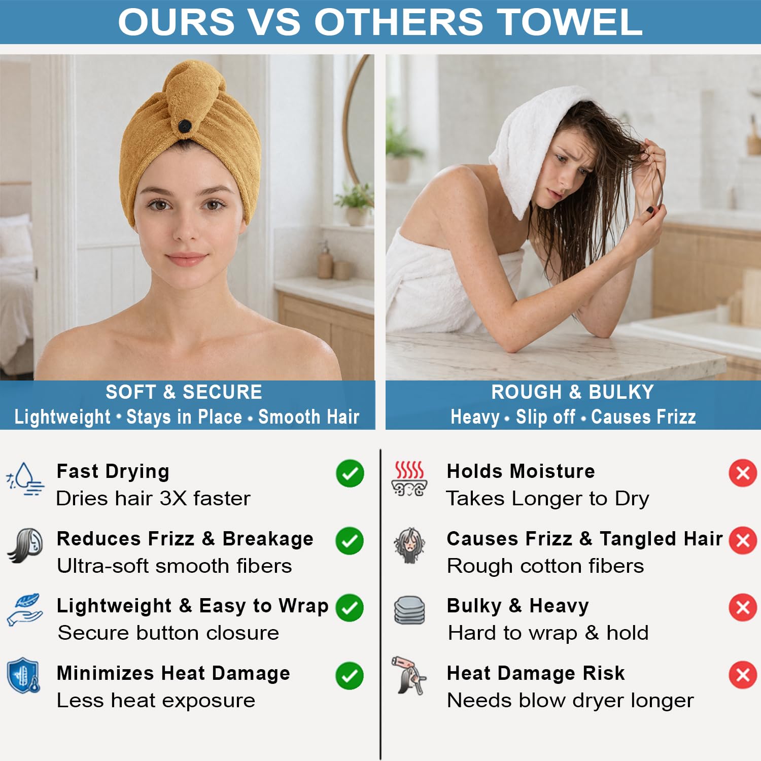 Microfibre Hair Towel Wrap for Women and Men ( 23x63.5 cm, Beige)