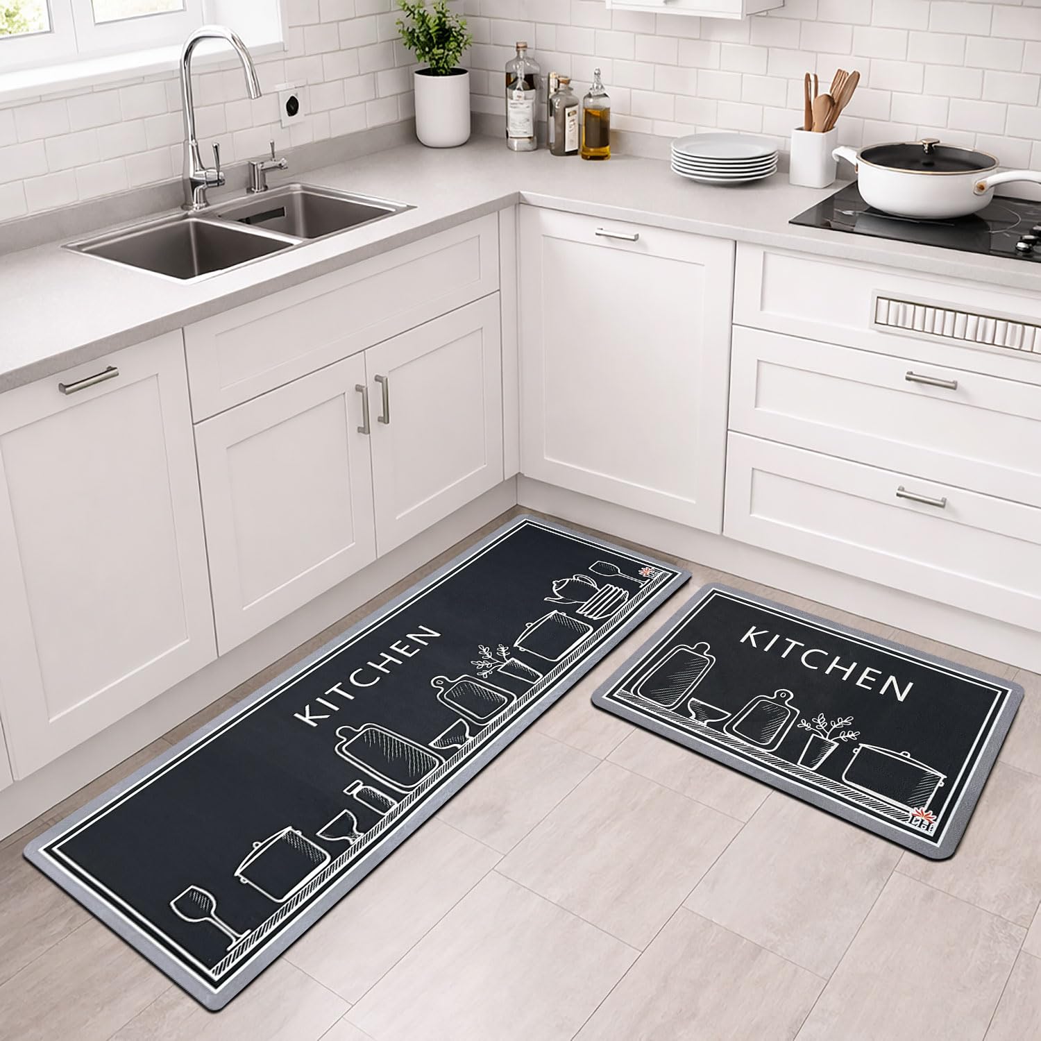 Kitchen Mat Combo Kitchen Design (116x36 & 58x36 cm Grey)