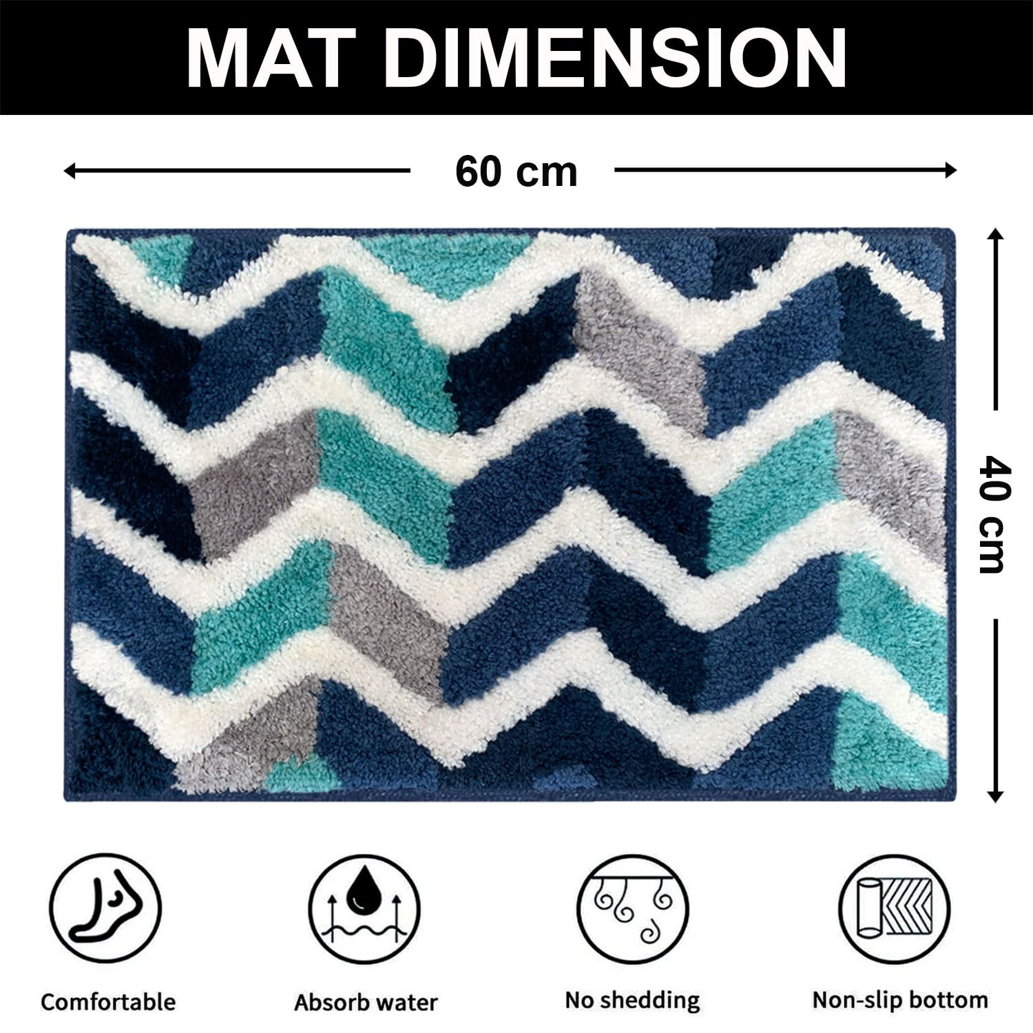 Macau ZigZag Bath Mat (40x60 cm,Blue)
