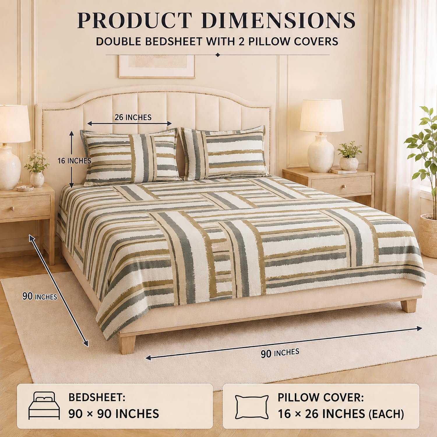 Queen Size Double Bedsheet With 2 Pillow Covers Mandala Pattern 90x90 Inch