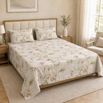 Double Bedsheet with 2 Pillow Covers 220 TC 100% Cotton Feel ( King Size Ivory 90x100inch )