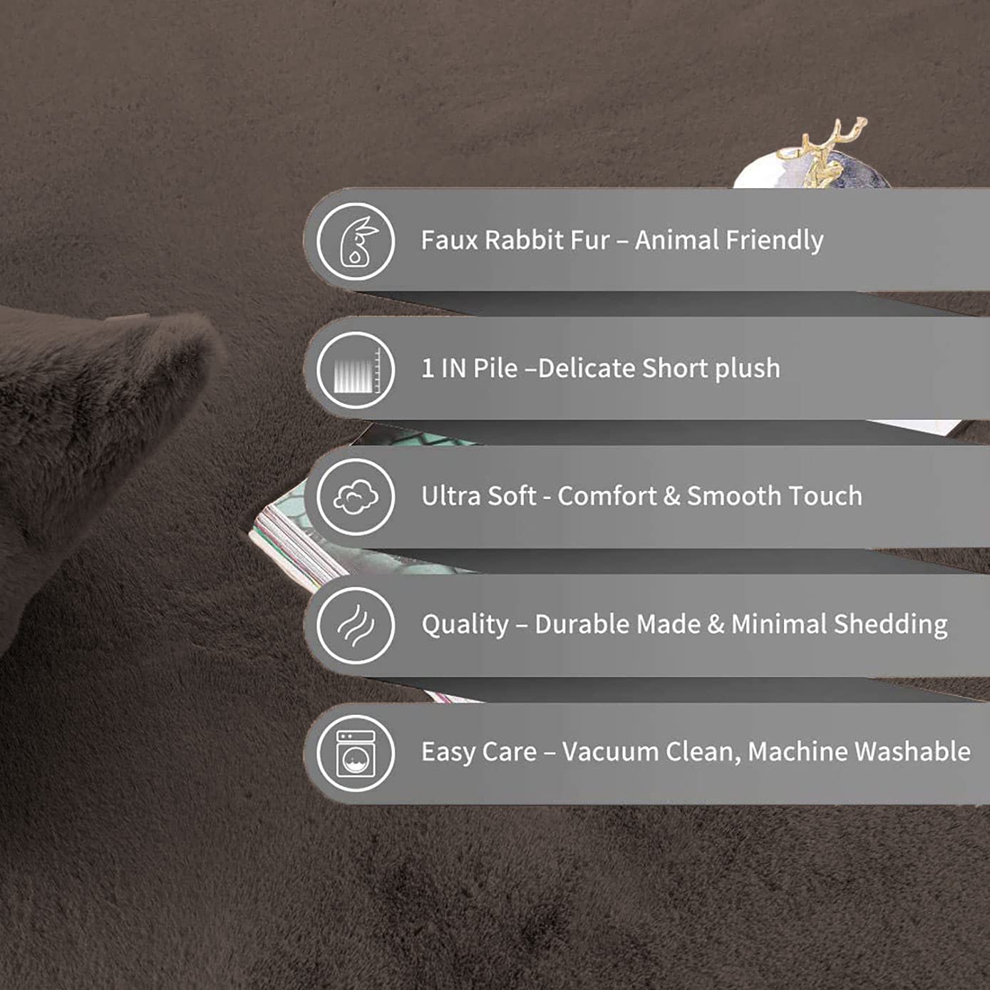 Rabbit Fur Soild RunnerSuper Soft (Cocoa, 2x5 Feet)