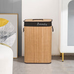 Rectangle Bamboo Laundry Basket with Lid (Natural, 40x30x60 cm)
