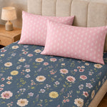 Double Bedsheet with 2 Pillow Covers 220 TC 100% Cotton Feel (King Size Navy 90x100 inch )