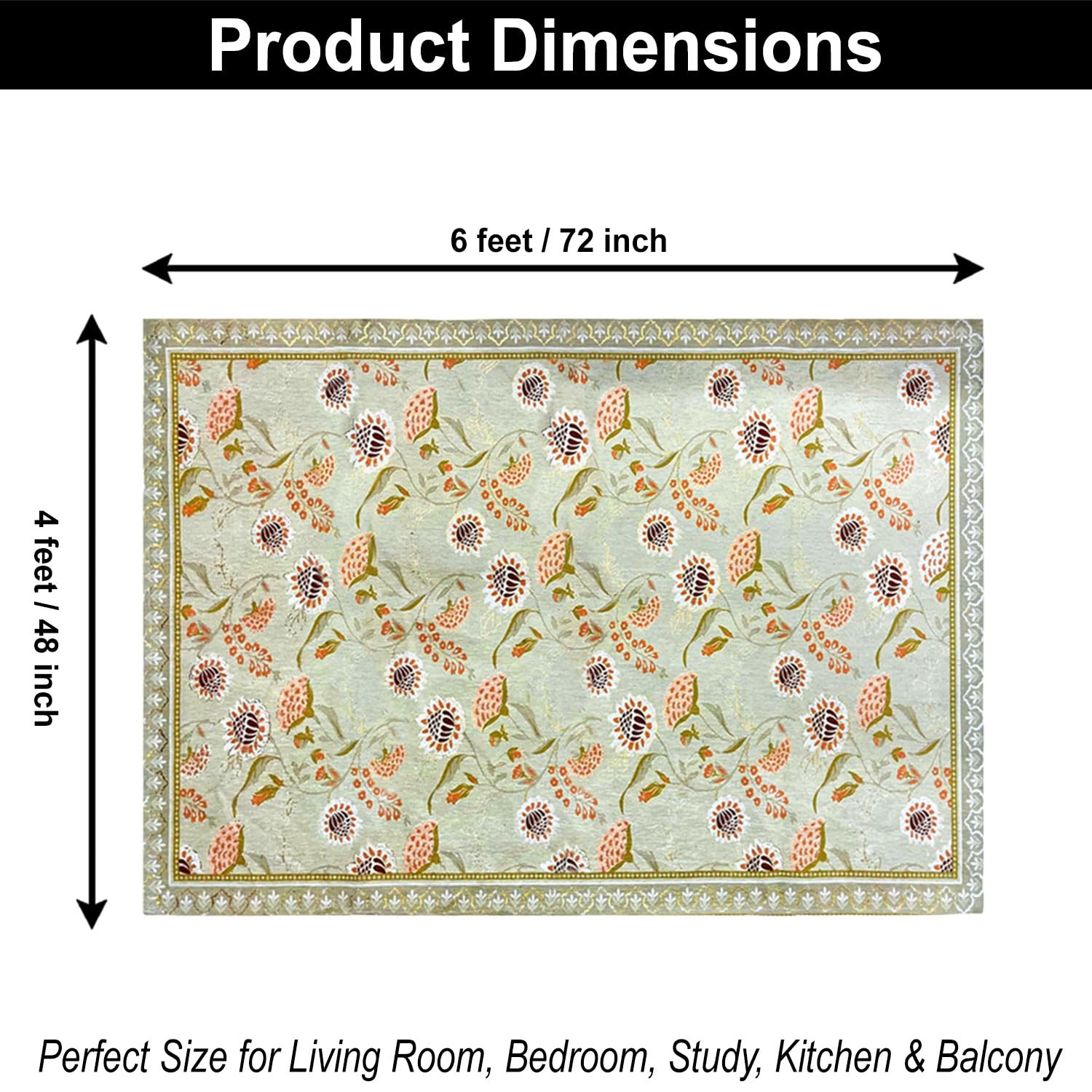 Polyester Floral Mist Carpet for Bedroom (4x6 Feet, Multicolor)