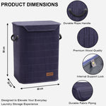 Rectangle Bamboo Laundry Basket for Clothes (Navy, 40x30x50 cm)