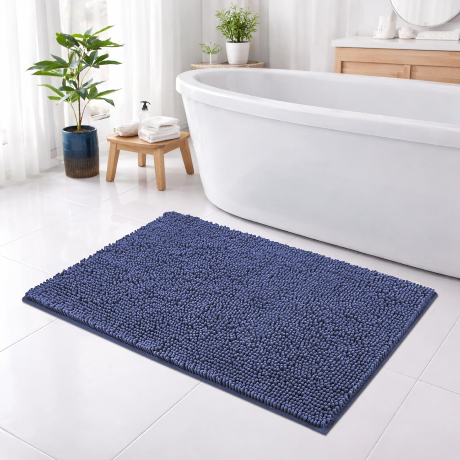 Shaggy Chenille Bath Mat Extra Soft  (45x75 cm Navy)
