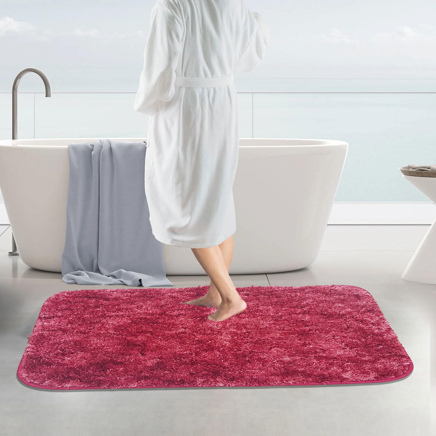 Hawaii Bath mat Anti Skid (Pastel Red, 60 x 90 Cm)