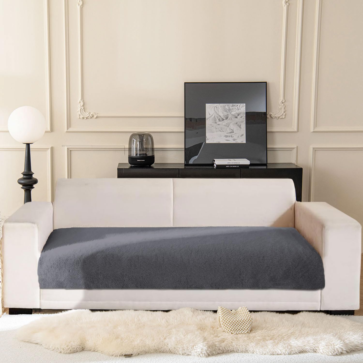 Rabbit Fur Sofa Cover 3 Seater (Grey, 68x183 cm)
