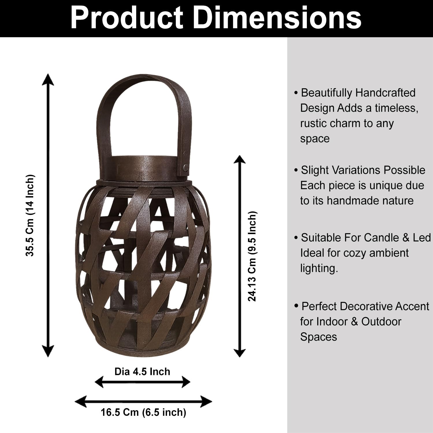 Bamboo Woven Lantern ( 24x16x16 cm ) Brown