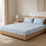 Double Bedsheet with 2 Pillow Covers 220 TC 100% Cotton Feel King Size( Blue , 90x100inch )