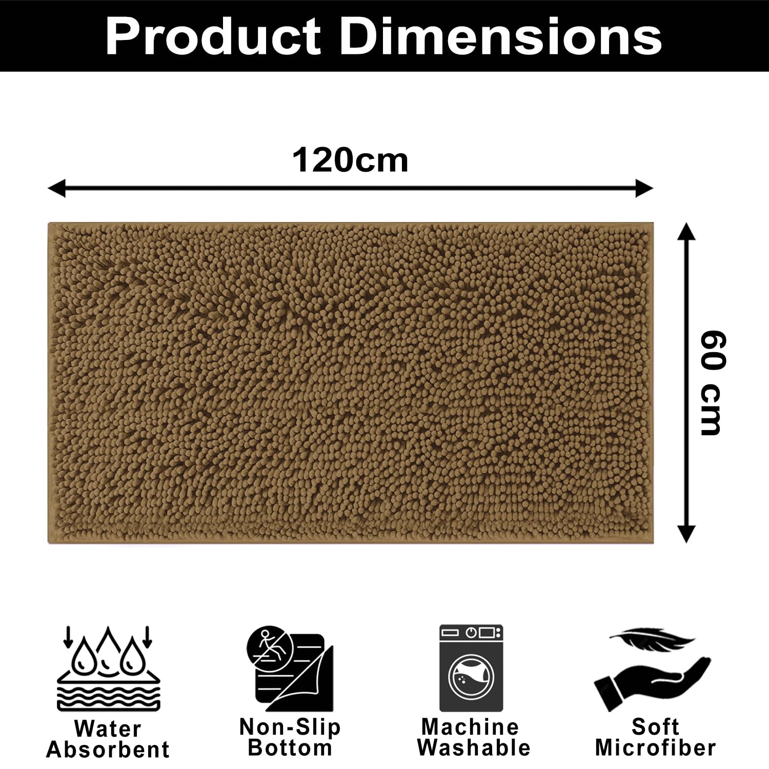 Shaggy Chenille Bath Mat Extra Soft (60x120 cm Chocolate)