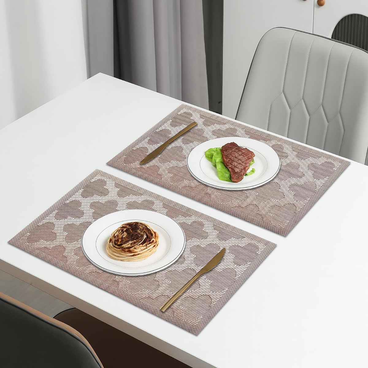 Curves Design Placemat for Dining Table Set of 2(30x45 CM Brown)