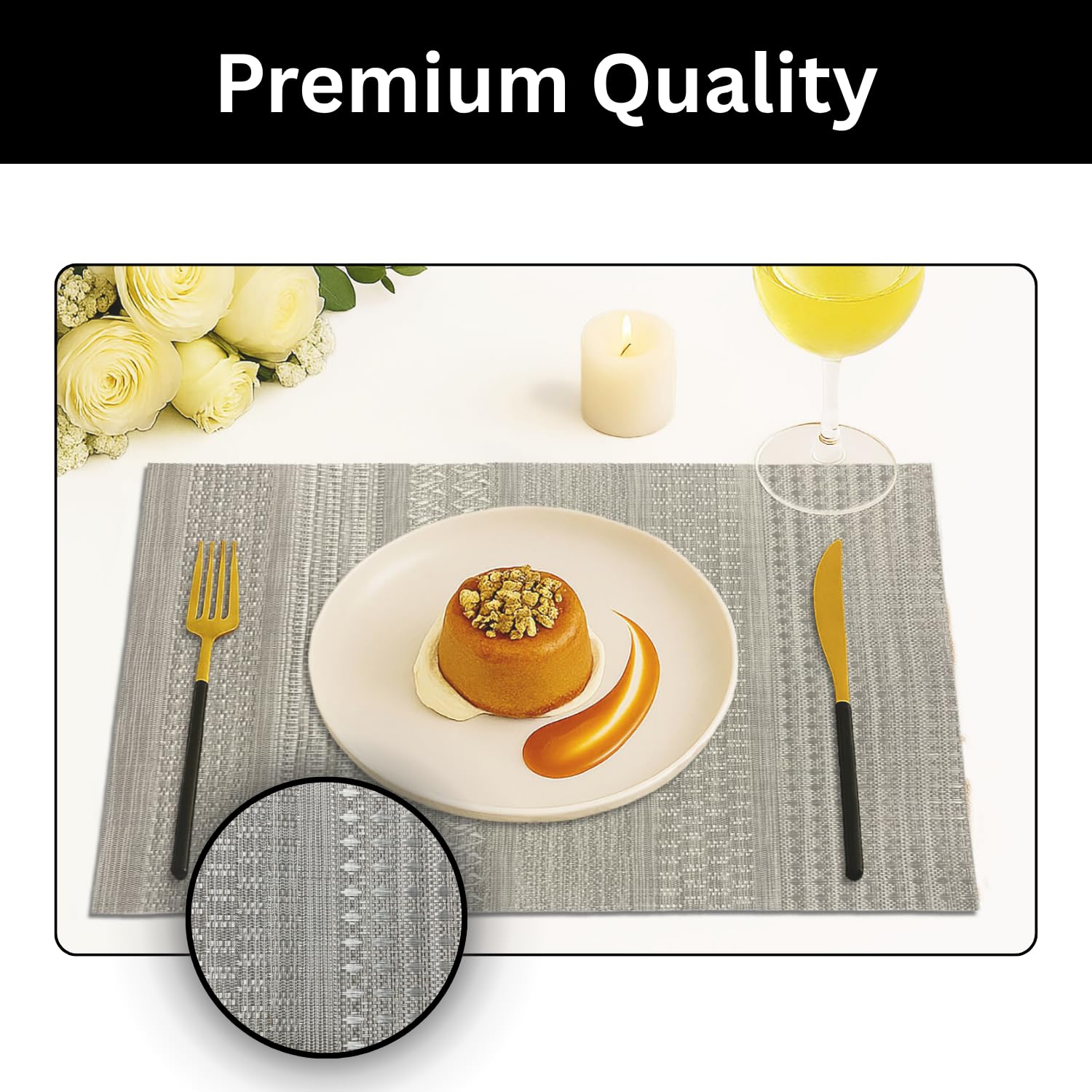 Luxe Home International PVC Vinyl Lines Design Placemat ST0562TH – Heat Resistant, Wipe Clean, Anti-Skid Table Mats for Dining Table, Kitchen & Home Decor (30x45 CM Silver Set of 6)