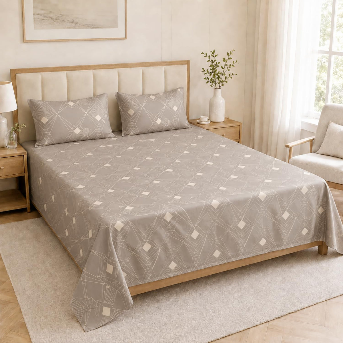 Double Bedsheet with 2 Pillow Covers Premium 240 TC 100% Cotton Feel (Taupe 108x108 inch )