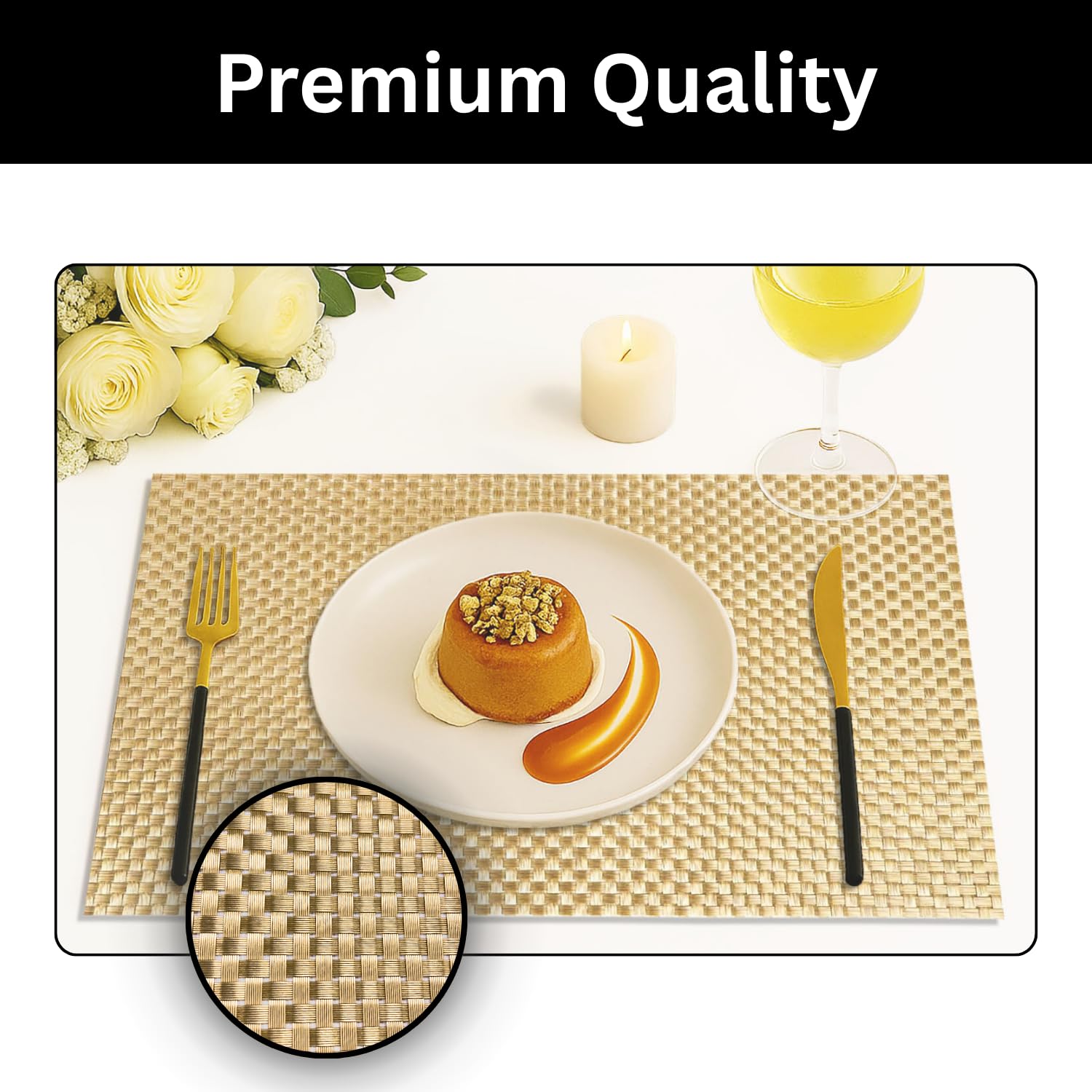Weave Design Placemat for Dining Table Set of 2(30x45 CM Golden)