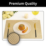 Luxe Home International PVC Vinyl Weave Design Placemat ST880064 – Heat Resistant, Wipe Clean, Anti-Skid Table Mats for Dining Table, Kitchen & Home Decor (30x45 CM Golden Set of 6)