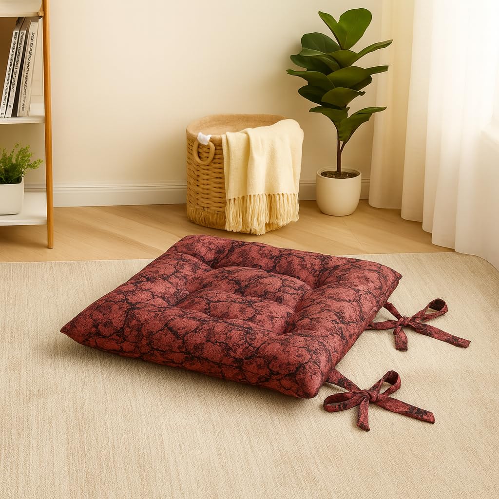 Polyester Chair Cushion Pad, Soft, Comfortable Back Support, Relaxing Backrest Pillow Cushions with Ties for Home, Office, Livingroom - (18x18 Inch, Red) Pack of 2