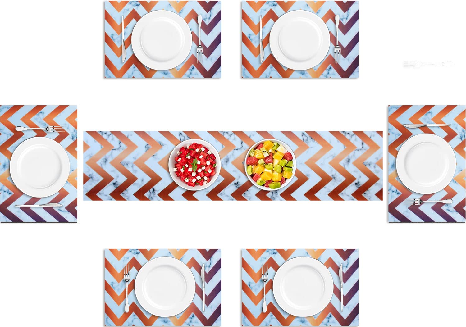 Placemat with Runner/Utensil Mat for Home Set of 6 Piece (Zig-zag 30x45Cm + 1x4 Feet)