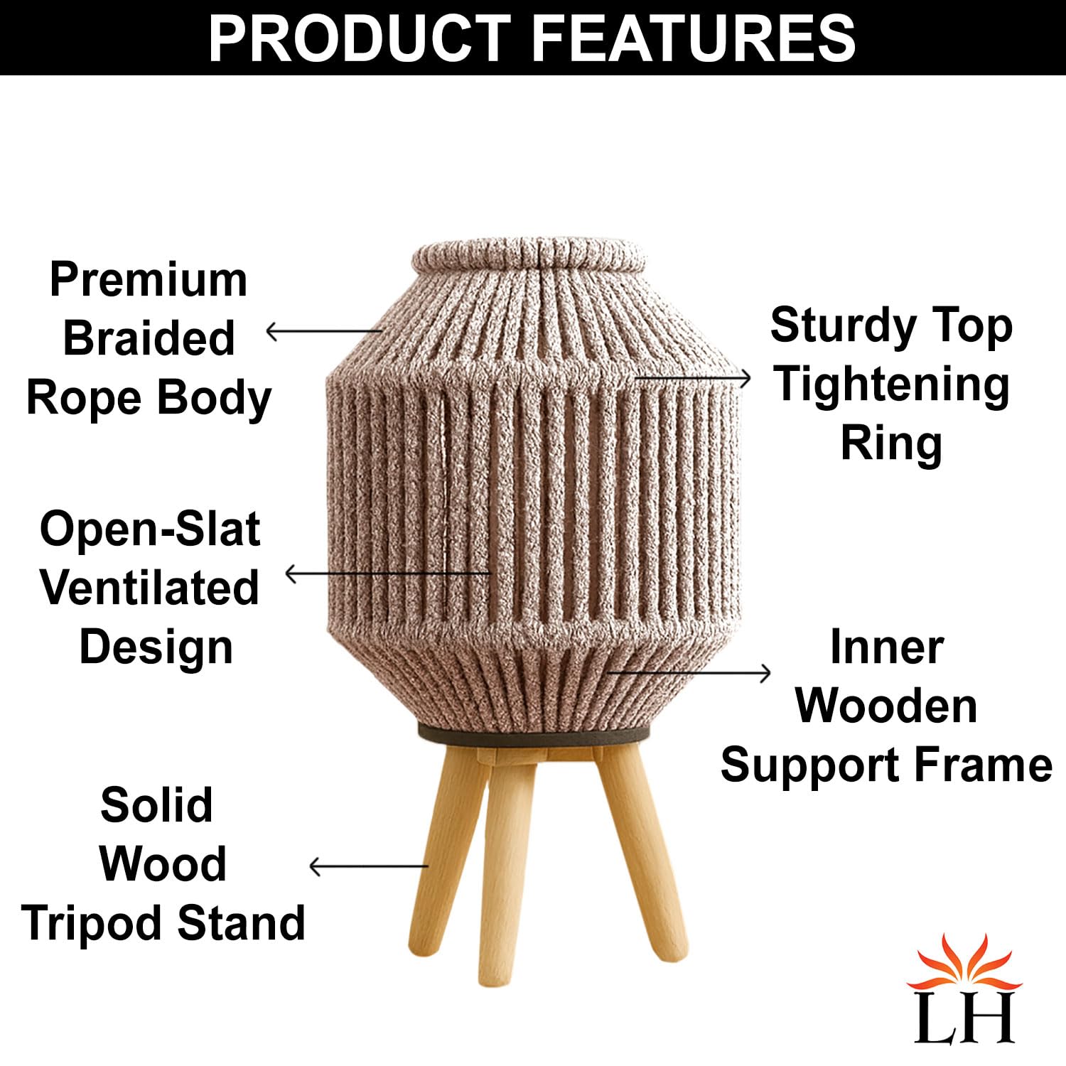 Bamboo Woven Lantern With Stand ( 40x20x20 cm ) Taupe