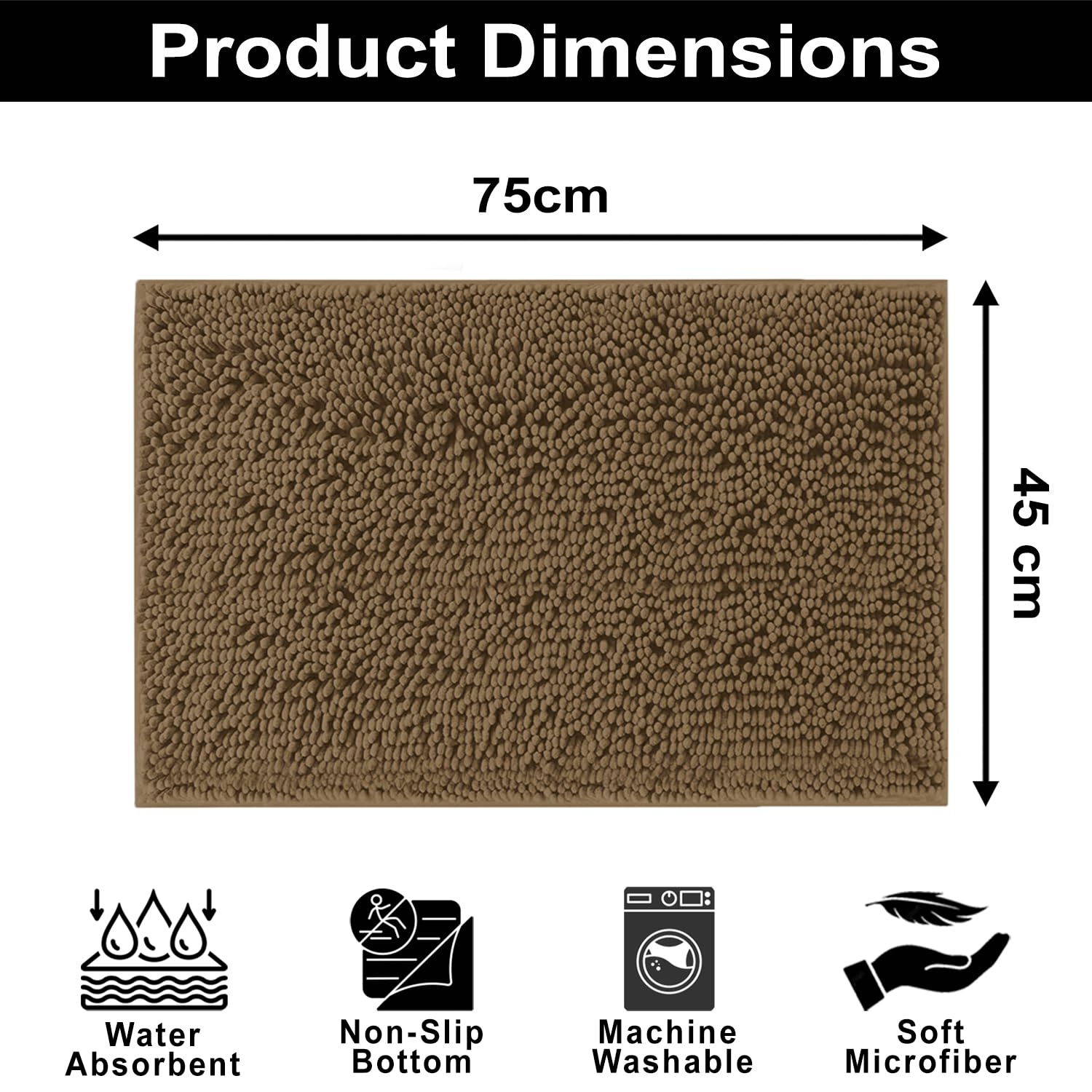 Shaggy Chenille Bath Mat Extra Soft  (45x75 cm Chocolate)