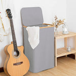 Tall Laundry Hamper with Bamboo Frame  (40L x 30W x 60H cm ,Grey)