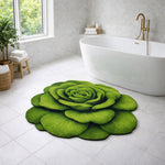 3D Bath Mat Rose Shaped Super Soft (Green, 67x71 cm)
