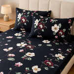 King Size Double Bedsheet with 2 Pillow Covers Premium Midnight Bloom Printed  90x100 inch