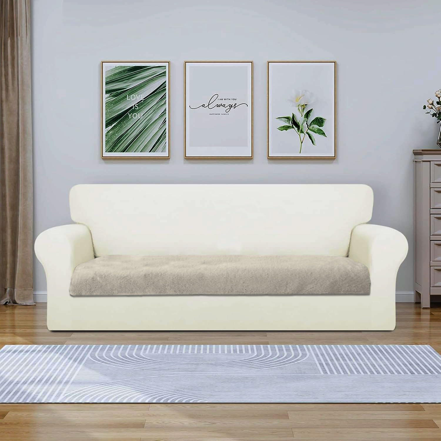 Rabbit Fur Sofa Cover 3 Seater (Light Beige, 68x183 cm)
