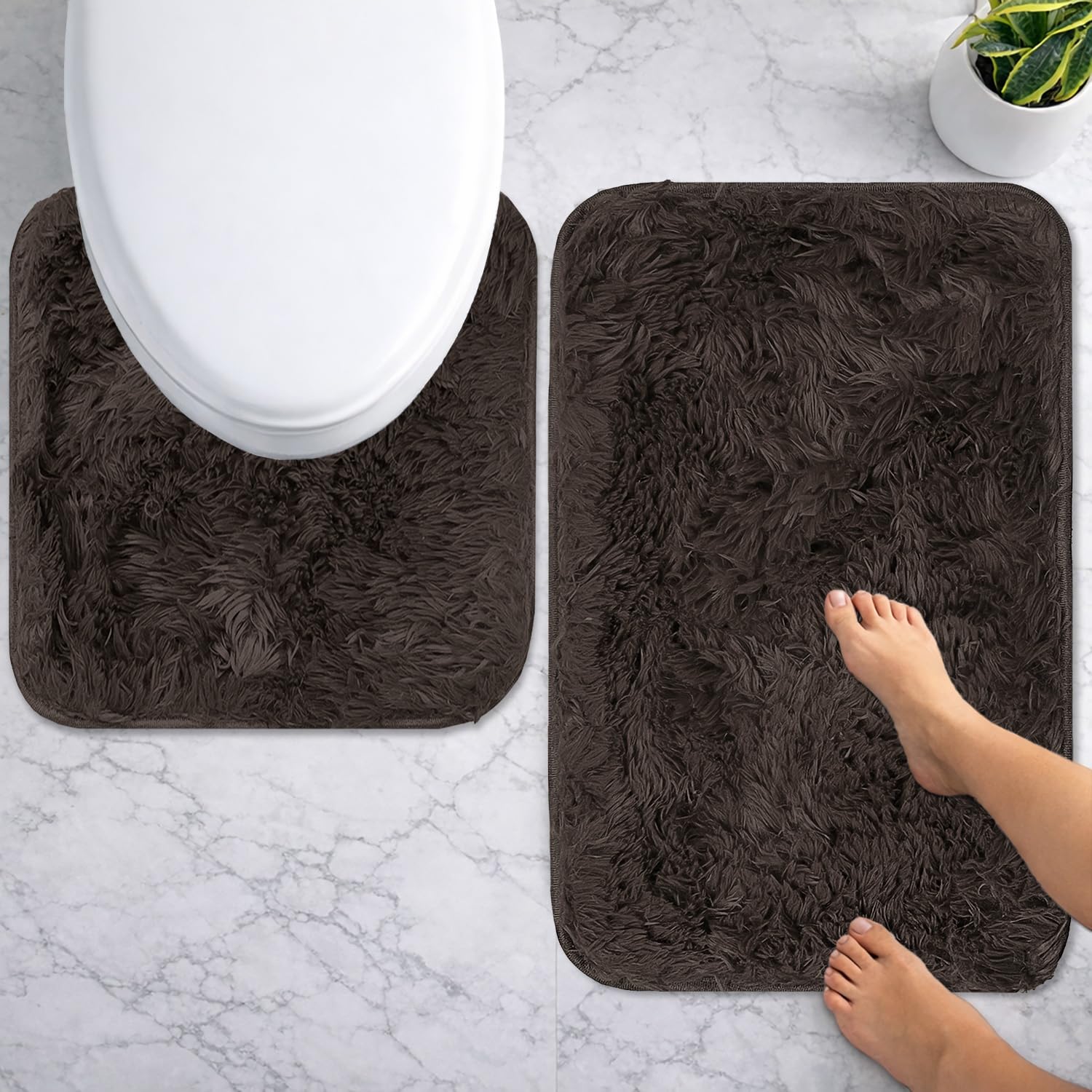 Marino Fur Contour Bath Mat (Cocoa 40x60 cm & 40x45)