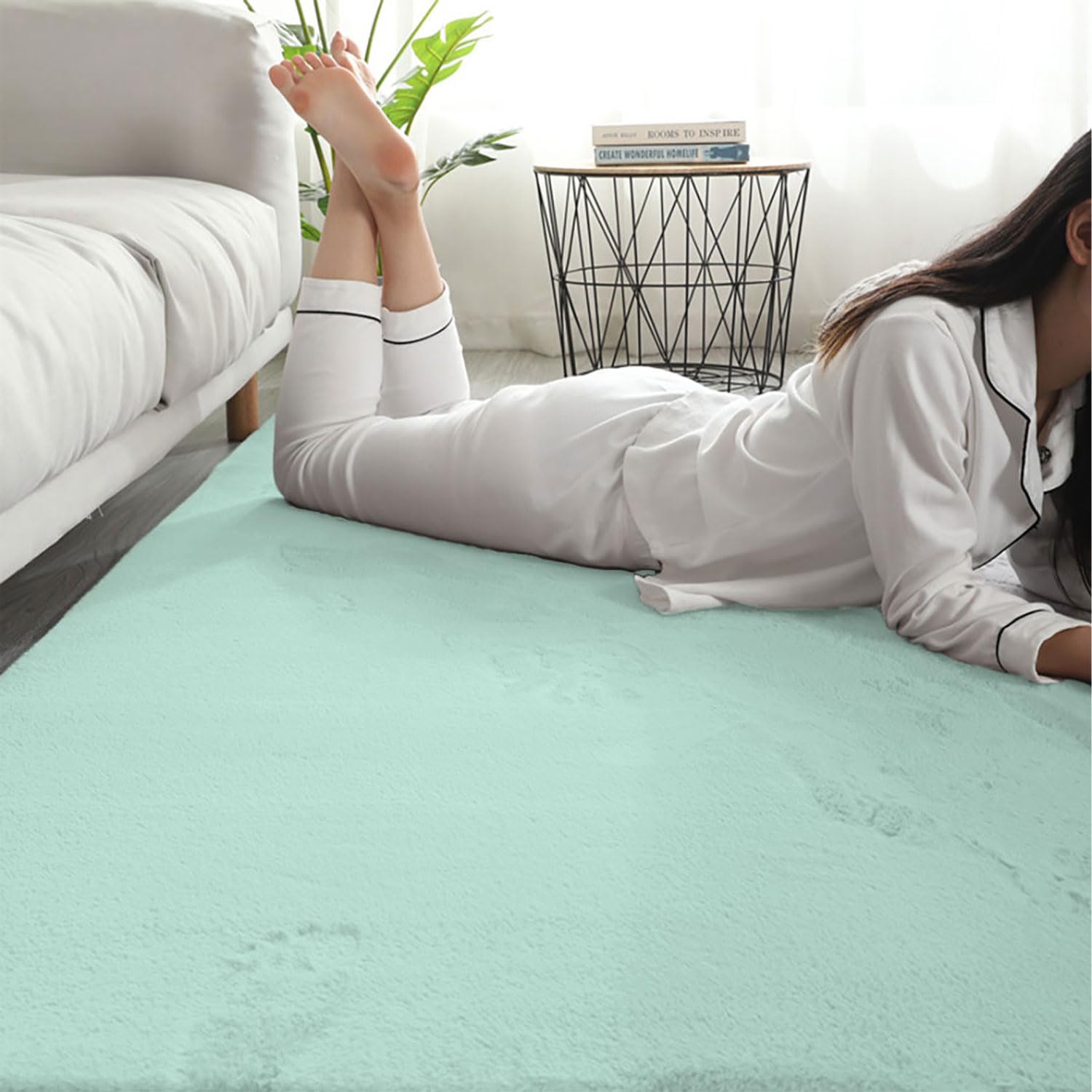 Rabbit Fur Soild Carpet (Lime, 3x5 Feet)