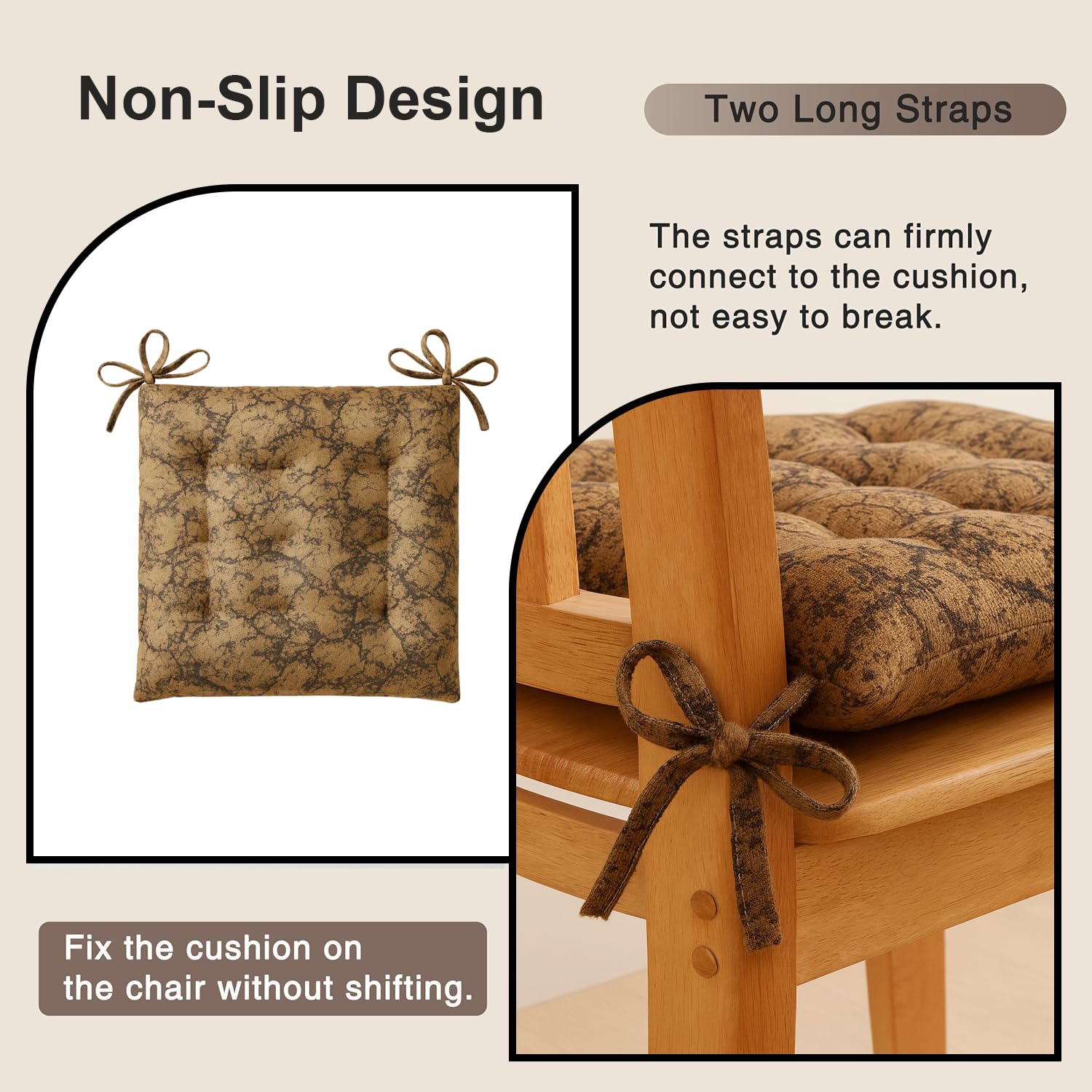 Polyester Chair Cushion Pad, Soft, Comfortable Back Support, Relaxing Backrest Pillow Cushions with Ties for Home, Office, Livingroom - (18x18 Inch, Brown) Pack of 4