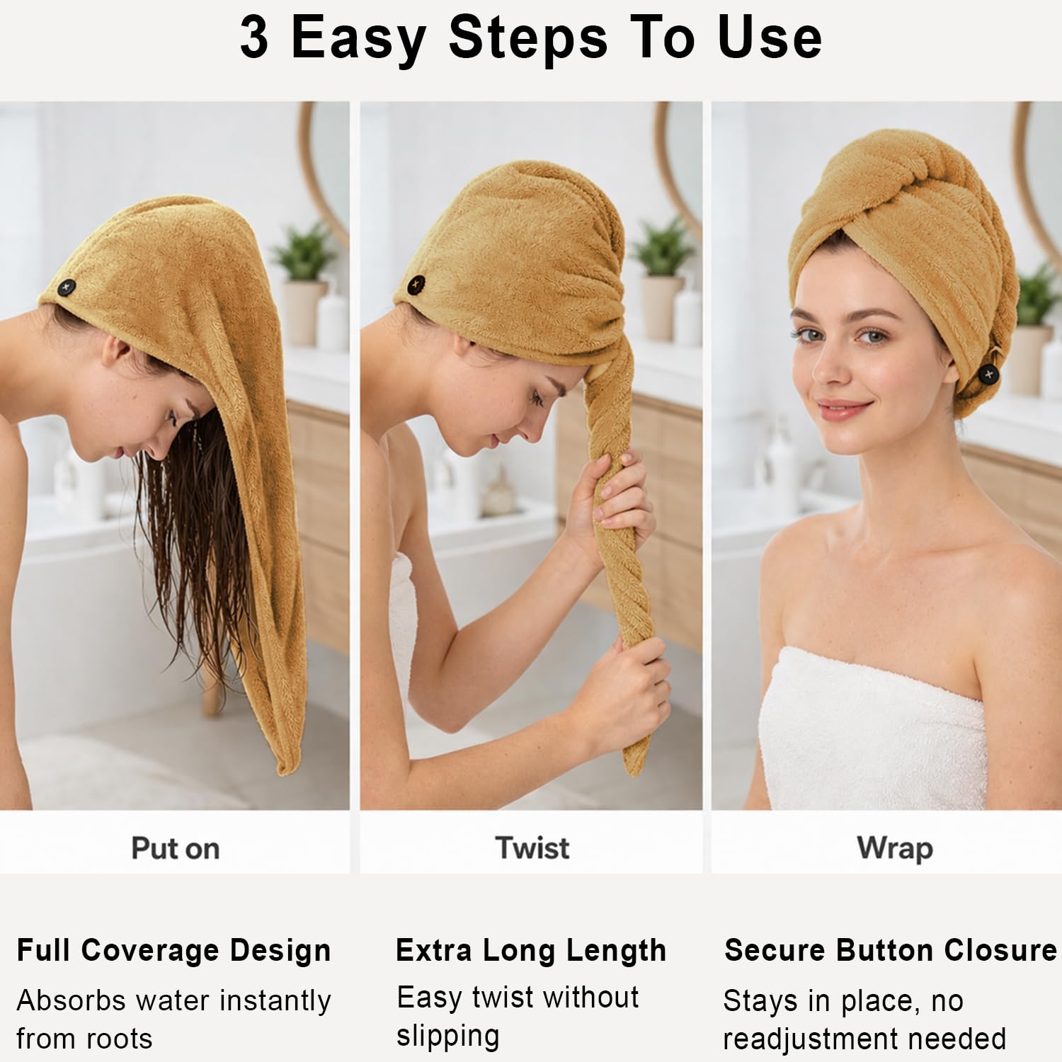 Microfibre Hair Towel Wrap for Women and Men ( 23x63.5 cm, Beige)