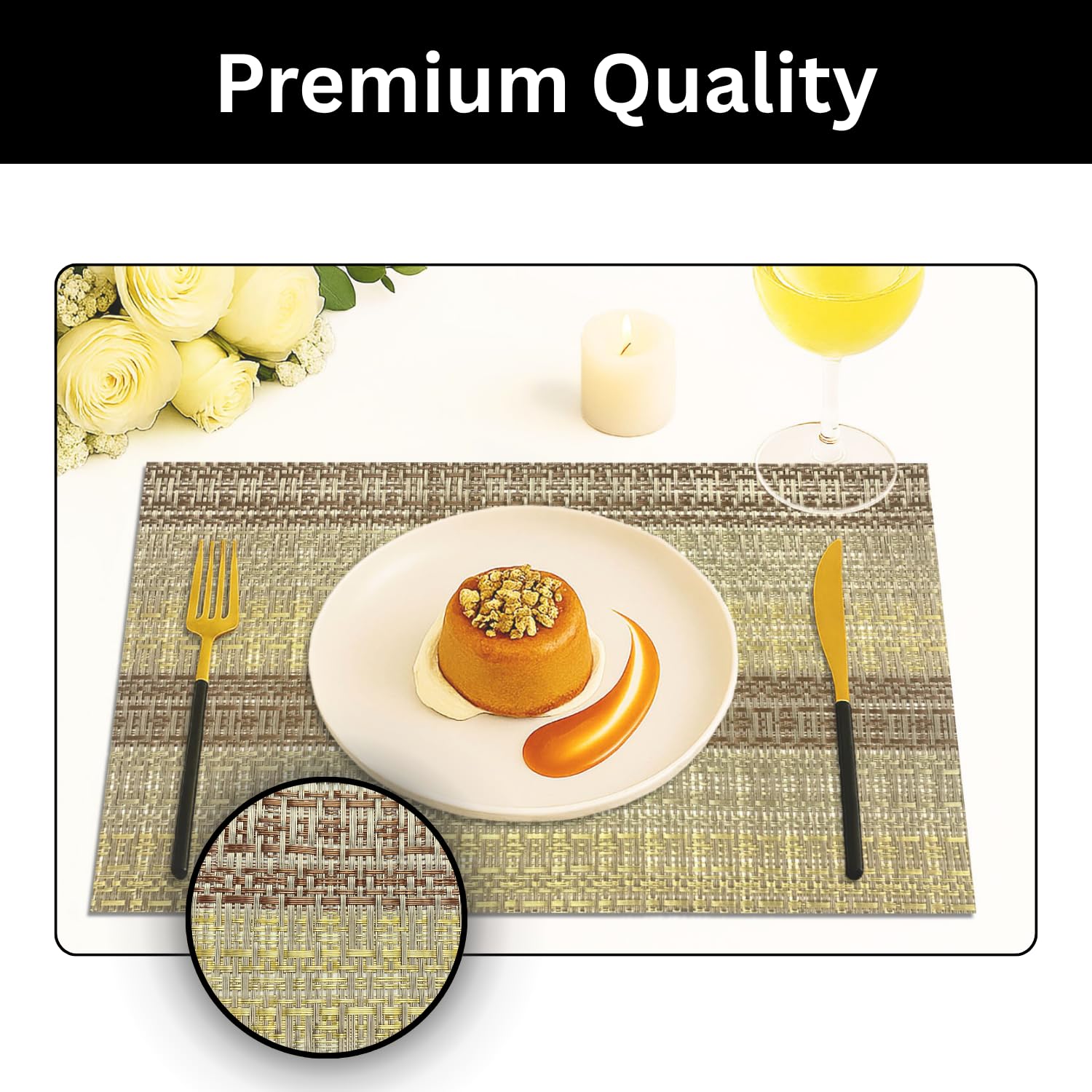 Stripe Design Placemat for Dining Table Set of 2(30x45 CM Brown)