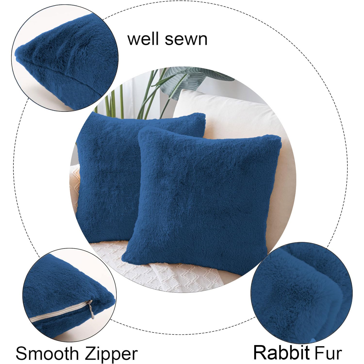 Cushion Cover Duble Side Rabbit Fur Set of 2(16 x 16 inch Teal)