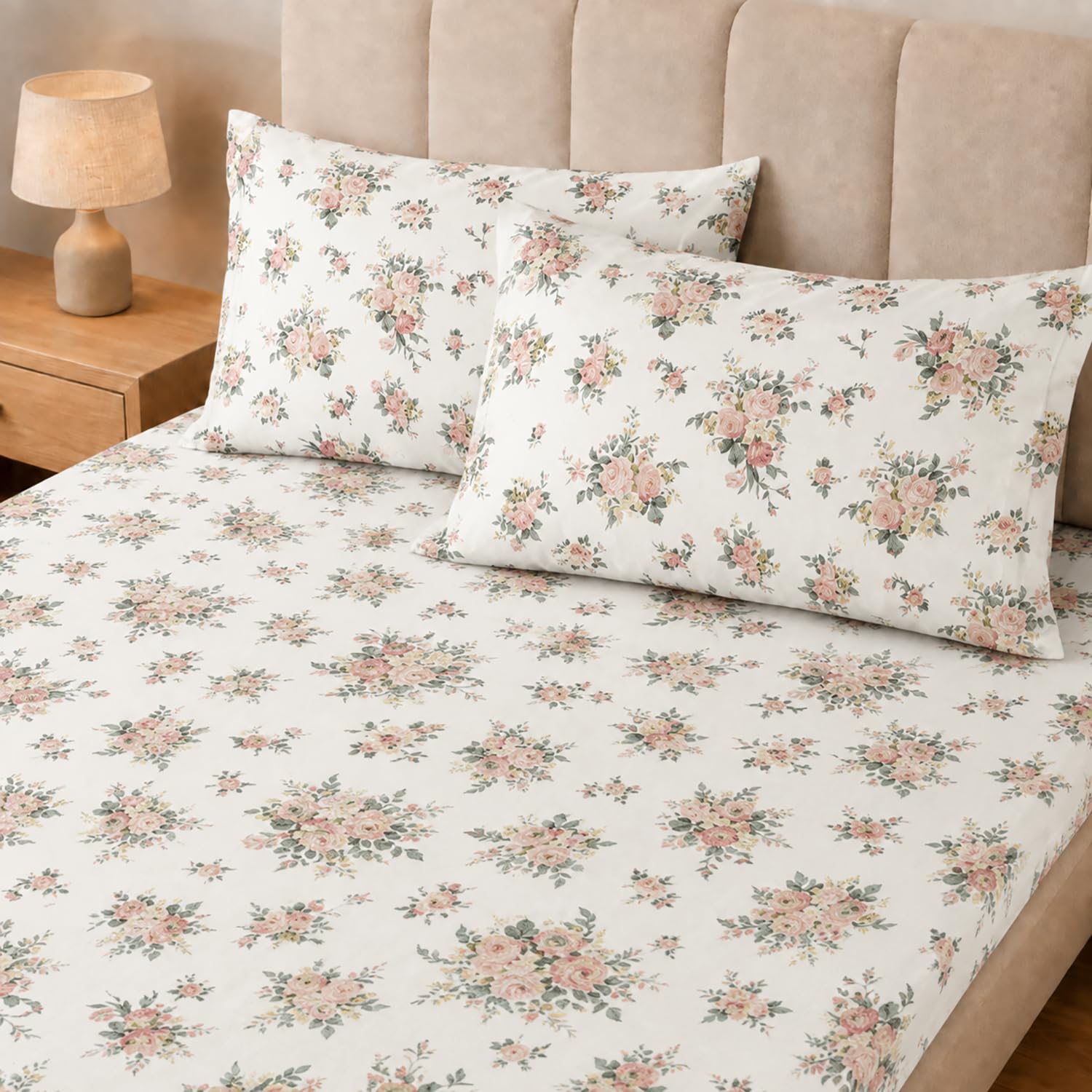 Double Bedsheet with 2 Pillow Covers 220 TC 100% Cotton Feel King Size ( White 90x100 inch )