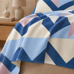 Double Bedsheet with 2 Pillow Covers 220 TC 100% Cotton Feel ( King Size Blue & Beige 90x100 inch )
