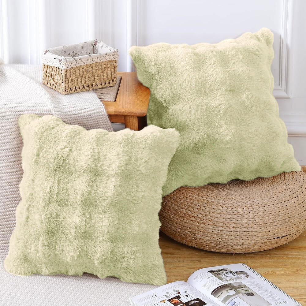 Rabbit Fur Bubble Cushion Cover - Pack of 2(Lime, 16x16 Inch)