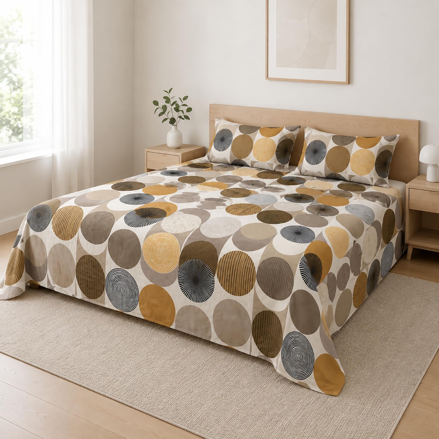 Double Bedsheet with 2 Pillow Covers Premium 240 TC 100% Cotton Feel ( King Size Taupe 108x108inch )